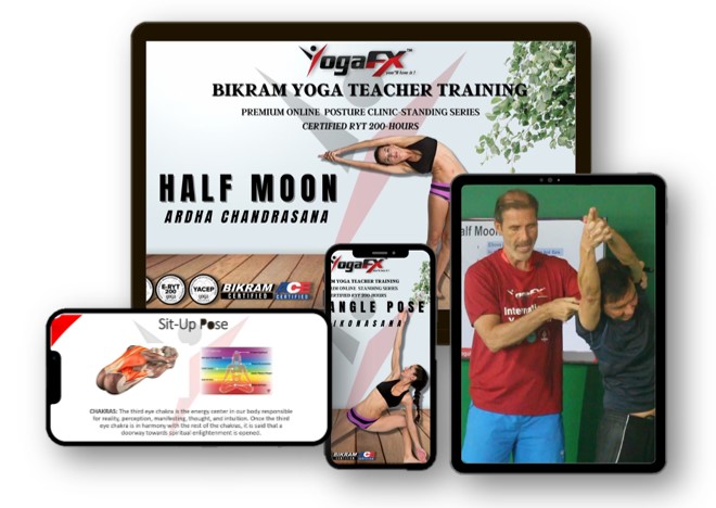 Bikram Hot Yoga Teacher Training Online lessons on laptop, tablet and phone for students who no longer want to teach yoga without certification
