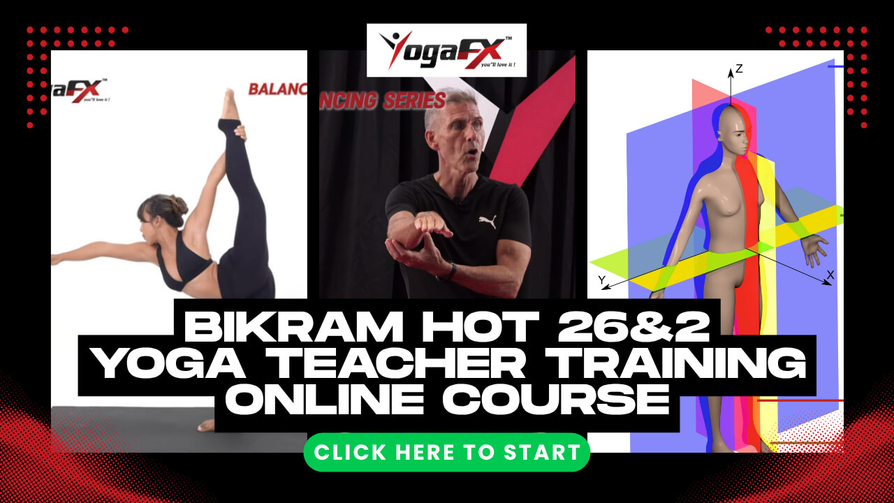 Bikram Hot 26 and 2 hot yoga teacher training online course cover with Mr. Ian Terry, posture practice and anatomy lessons