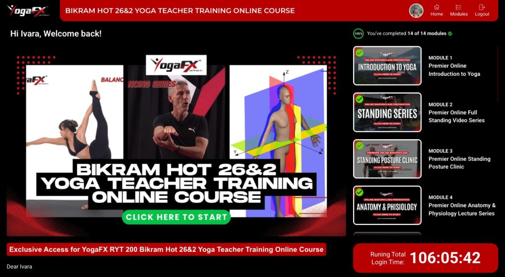 Bikram Hot 26 and 2 online yoga teacher certification course cover with Mr. Ian Terry, posture practice and anatomy lessons